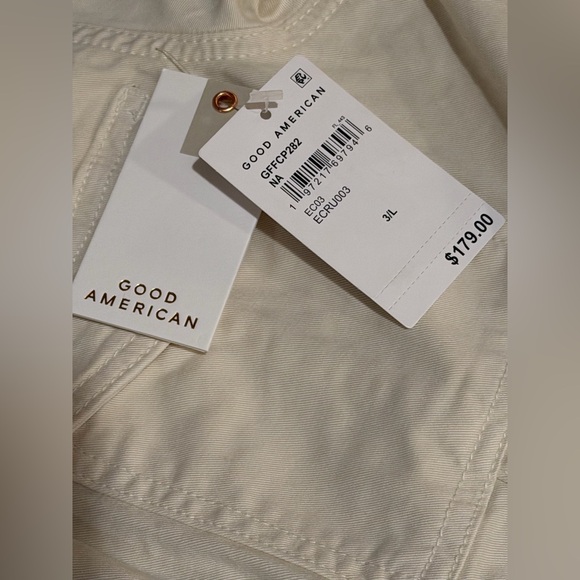 Good American Fit For Success Twill Palazzo Crop Jumpsuit in Ecru, Size: Large - Picture 7 of 14